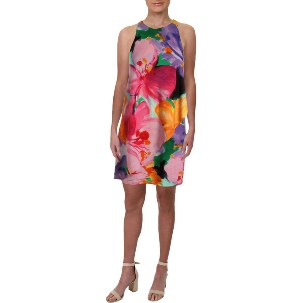 Lauren Ralph Lauren Sleeveless Asymmetrical Ruffle Floral Print A-Line Dress Sz8